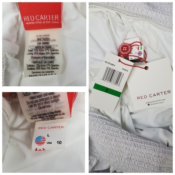 Red Carter Ipanema Smocked‎ Off Shoulder Maillot Women's one piece Swimsuit Sz L - Picture 12 of 13